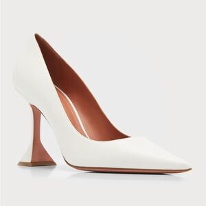 Amina Muaddi White Leather Pumps